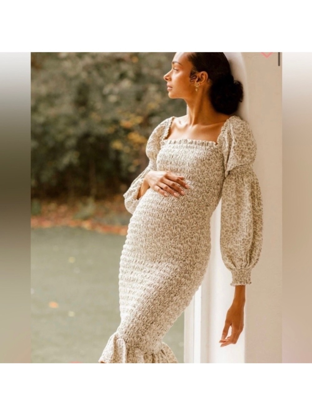 Nothing Fits But Plaid Smocked Off-Shoulder Midi Dress Puff Sleeve S/M Maternity - Picture 6 of 7